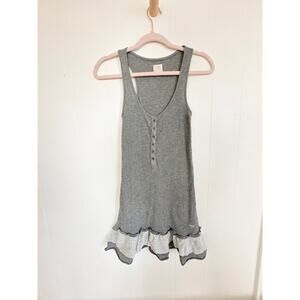 Vtg Y2K Victoria’s Secret PINK Ribbed Henley Dress - XS Silver Dog Logo Ruffle